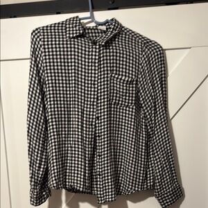Girls Classic Black and White Button Down Shirt/ Gingham Pattern - xl 13/14 kids